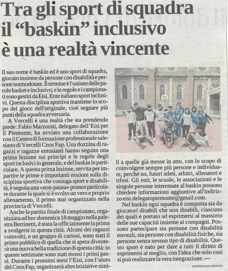 Articolo de La Stampa del 22 maggio 2025 che parla della nostra iniziativa in collaborazione con l'EISI